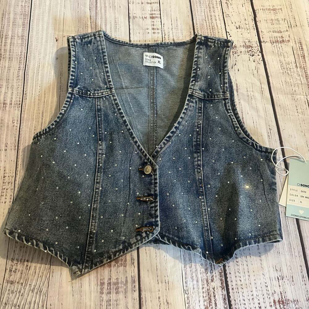 Cisong Denim Studded Vest - Blue